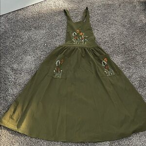 Green Embroidered Pinafore Dress